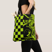 Tote Bag Chèques et permules - Lime vert et noir (De près)