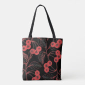Tote Bag Cherries and Leaves Red on Black (Dos)