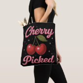 Tote Bag Cherry Picked Pink Sparkle Retro Glam (De près)