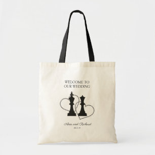 Tote Bag Chess King and Queen Pieces Wedding Design