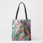 Tote Bag Cheval Abstrait moderne et succulents (Devant)