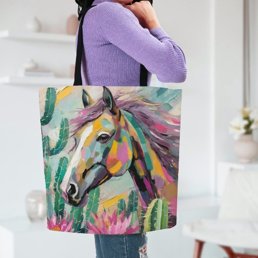 Tote Bag Cheval Abstrait moderne et succulents