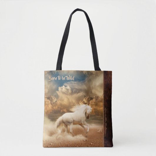 Tote Bag Cheval blanc sauvage coule dans le désert - Person (Devant)