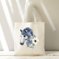 Cheval bleu gris avec fleurs nom personnalisé