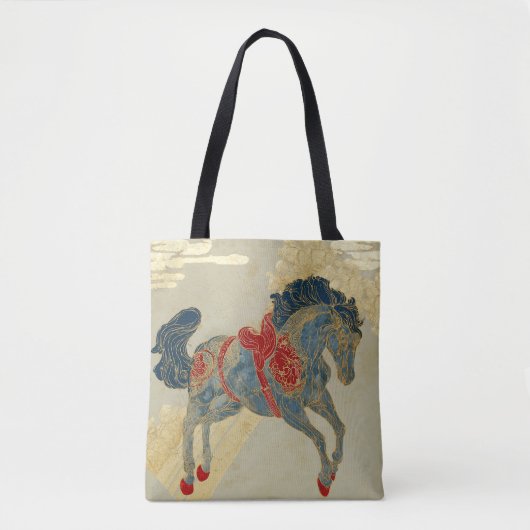 Tote Bag Cheval bleu royal orné (Devant)