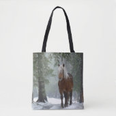 Tote Bag Cheval Brown dans une forêt d'hiver avec chute de  (Devant)