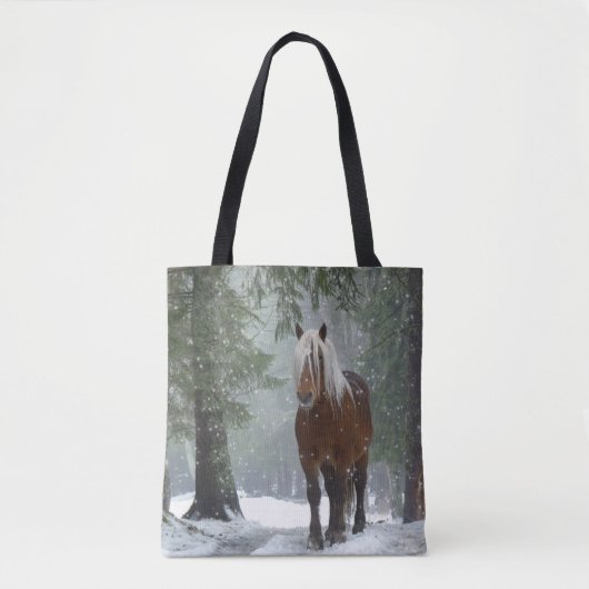 Tote Bag Cheval Brown dans une forêt d'hiver avec chute de  (Devant)