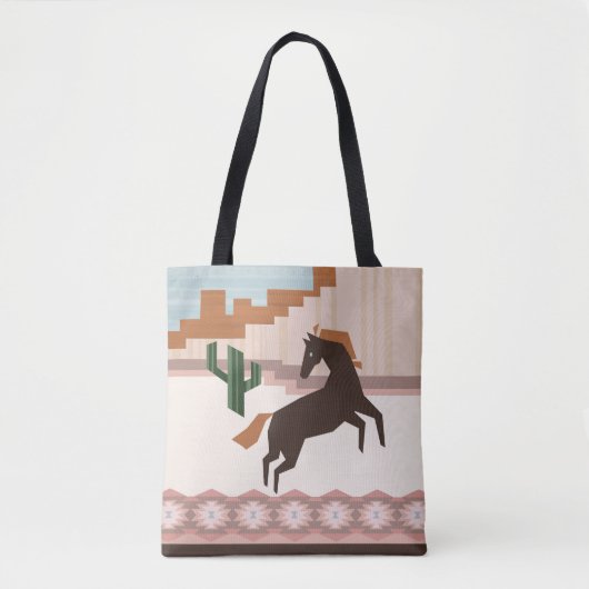 Tote Bag Cheval Brown sauvage du Sud-Ouest et Cactus (Devant)