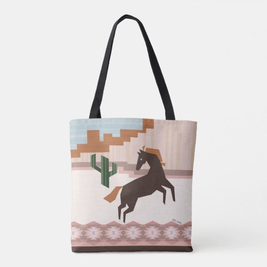 Tote Bag Cheval Brown sauvage du Sud-Ouest et Cactus (Dos)