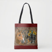 Tote Bag Cheval Cowboy Boots Wagon Wheels Sunflowers Wester (Devant)