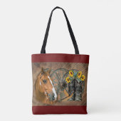 Tote Bag Cheval Cowboy Boots Wagon Wheels Sunflowers Wester (Dos)