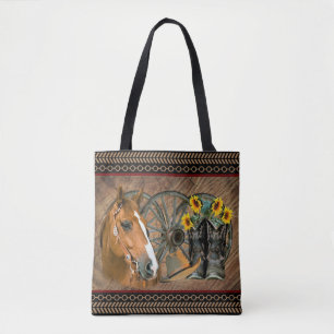 Tote Bag Cheval Cowboy Casquette Lasso Western Sunflowers