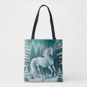Tote Bag Cheval d'argent vert dans la forêt enchantée (Devant)