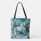 Tote Bag Cheval d'argent vert dans la forêt enchantée (Dos)