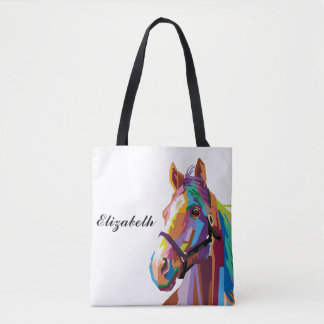 Tote Bag Cheval d'art pop coloré personnalisé