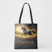 Tote Bag Cheval de Chrétien au coucher du soleil (Devant)
