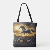 Tote Bag Cheval de Chrétien au coucher du soleil (Dos)