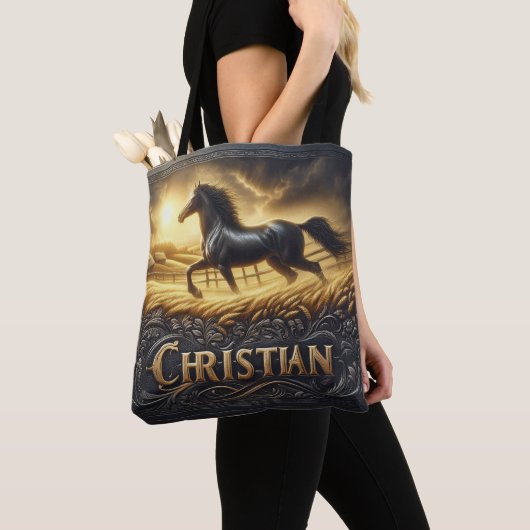 Tote Bag Cheval de Chrétien au coucher du soleil (De près)