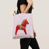 Tote Bag Cheval de Dala rouge et vert (De près)