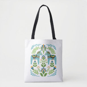 Tote Bag Cheval de Dala suédois Turquoise