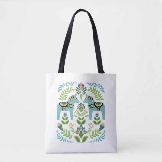Tote Bag Cheval de Dala suédois Turquoise (Devant)