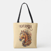 Tote Bag Cheval de dessin Brown et jaune jouant (Dos)