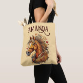 Tote Bag Cheval de dessin Brown et jaune jouant (De près)