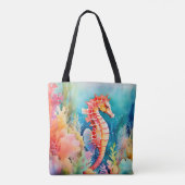 Tote Bag Cheval de mer gracieux dans des couches d'aquarell (Dos)