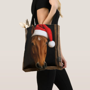 Tote Bag Cheval de Noël dans la fenêtre de l'écurie
