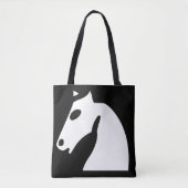 Tote Bag Cheval d'échecs blanc en noir (Devant)