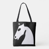 Tote Bag Cheval d'échecs blanc en noir (Dos)
