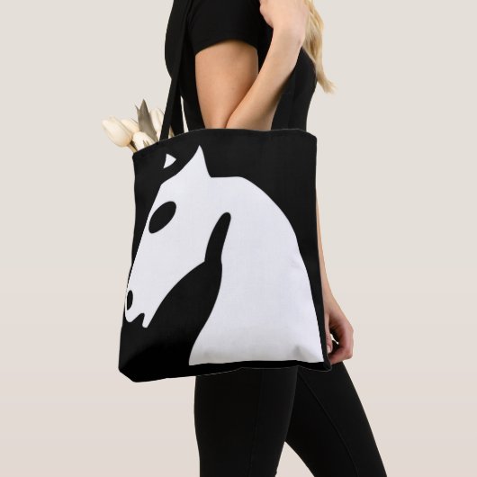 Tote Bag Cheval d'échecs blanc en noir (De près)
