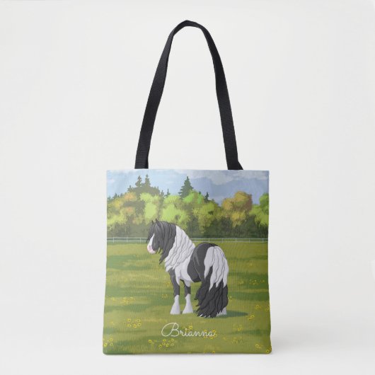 Tote Bag Cheval d'équipage du Pinto noir Piebald Gypsy Vann (Devant)