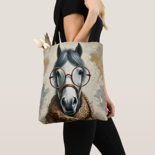 Tote Bag Cheval élégant avec lunettes - Art Vintage amusant