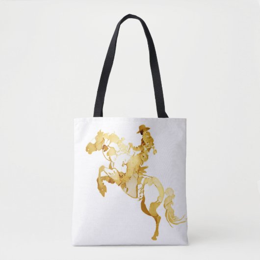 Tote Bag Cheval et Cavalier Dorés Abstraits (Devant)