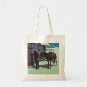 Tote Bag Cheval et Cowboy neige hivernale
