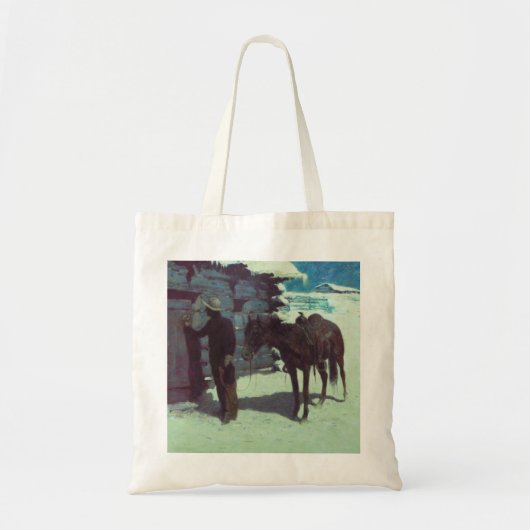 Tote Bag Cheval et Cowboy neige hivernale (Devant)