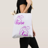 Tote Bag Cheval fille en violet avec tête de cheval Police (De près)
