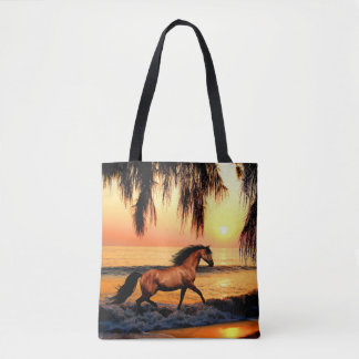 Tote Bag Cheval fonctionnant sur la plage de coucher du