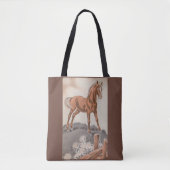 Tote Bag cheval heureux en brun (Devant)