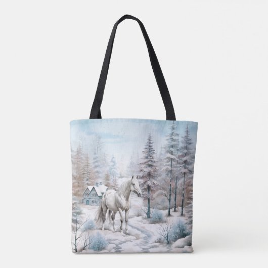 Tote Bag Cheval hiver scène neige forêt Noël (Dos)