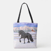 Tote Bag Cheval Noir Friésien En Neige (Dos)