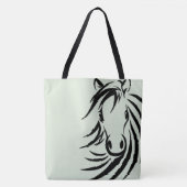 Tote Bag Cheval noir vert tête (Devant)
