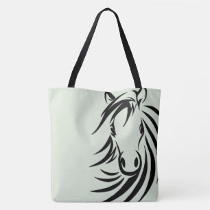 Tote Bag Cheval noir vert tête