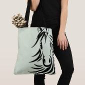 Tote Bag Cheval noir vert tête (De près)