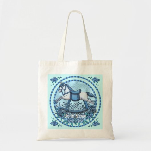 Tote Bag Cheval Rocking Rose Bleu (Devant)
