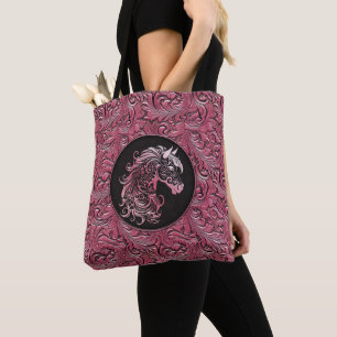 Tote Bag Cheval rose cowgirl floral à outils cuir