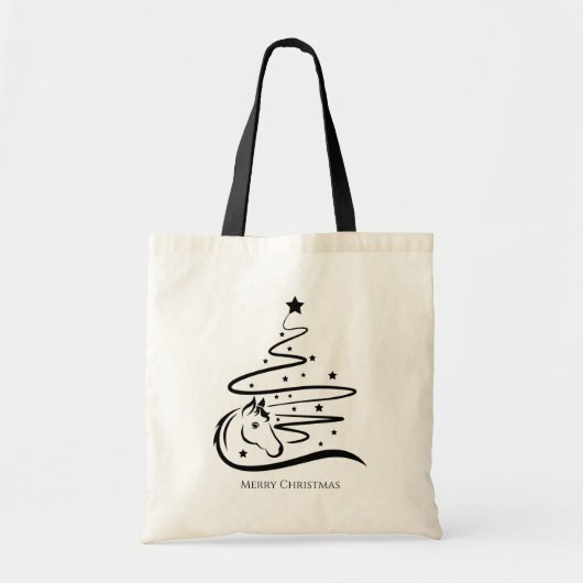 Tote Bag Cheval sapin de Noël noir et blanc Equestre (Devant)