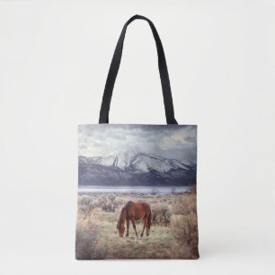 Tote Bag Cheval sauvage : Paysage hivernal du Nevada.