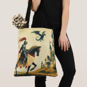 Tote Bag Chevalier médiéval/dragon/château fantastique (De près)